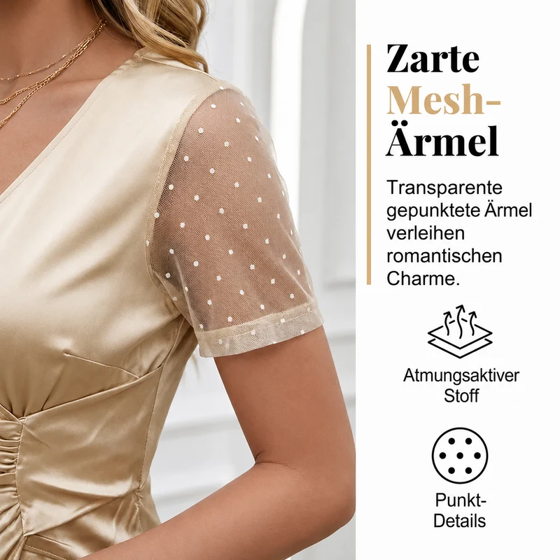 Luoreda | Wickelkleid mit transparenten Punktärmeln