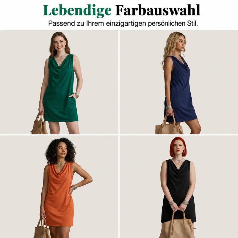 Kelena | Ärmelloses Kleid mit Wasserfallausschnitt und Taschen