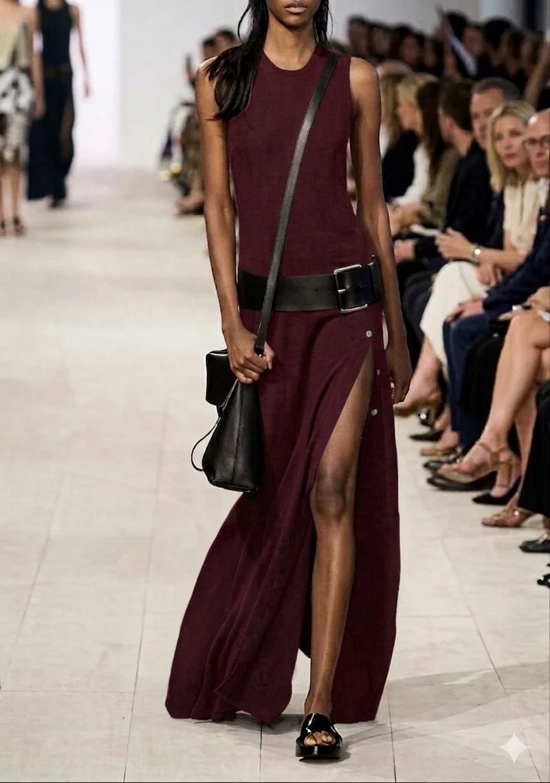 Sealyn | Ärmelloses Maxikleid mit Gürtel und Seitenschlitz