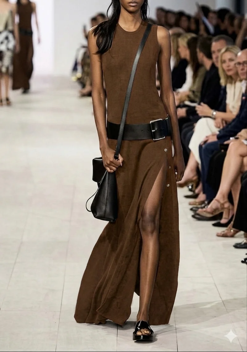Sealyn | Ärmelloses Maxikleid mit Gürtel und Seitenschlitz