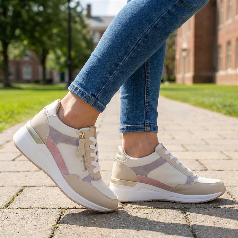 Bellissimo Zip & Lace Wedged Trainers - BELWBINS43032 / 328 934 - Beige Multi