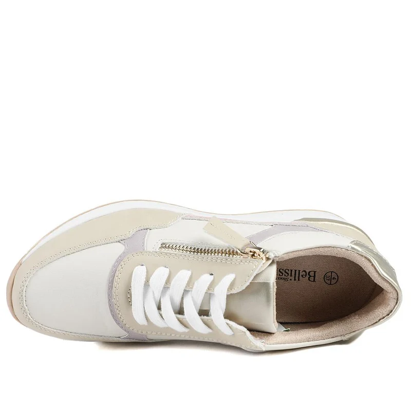 Bellissimo Zip & Lace Wedged Trainers - BELWBINS43032 / 328 934 - Beige Multi