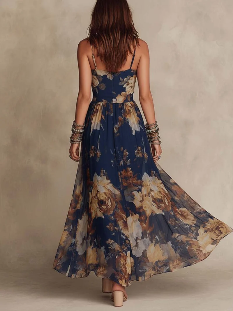 Deloria | Elegantes Trägerkleid mit romantischem Blütenmuster