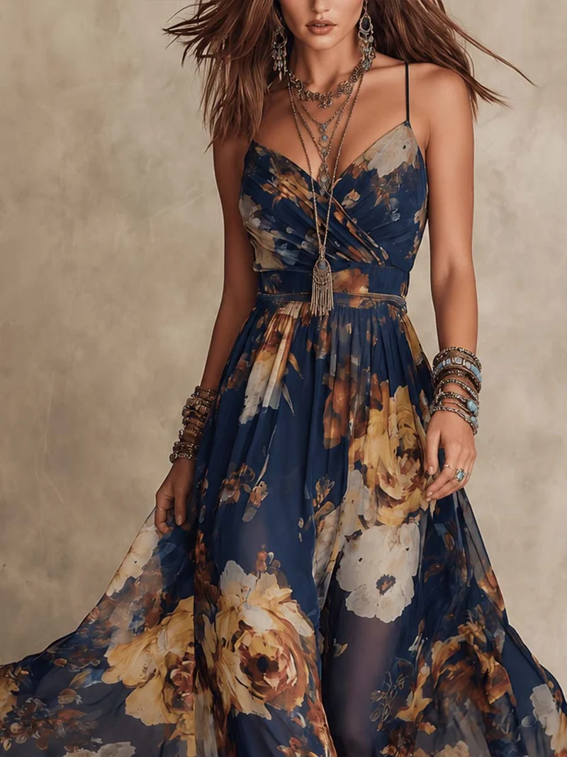 Deloria | Elegantes Trägerkleid mit romantischem Blütenmuster