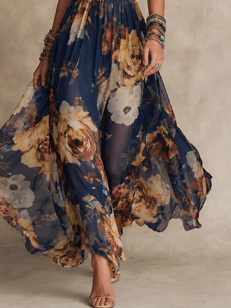 Deloria | Elegantes Trägerkleid mit romantischem Blütenmuster