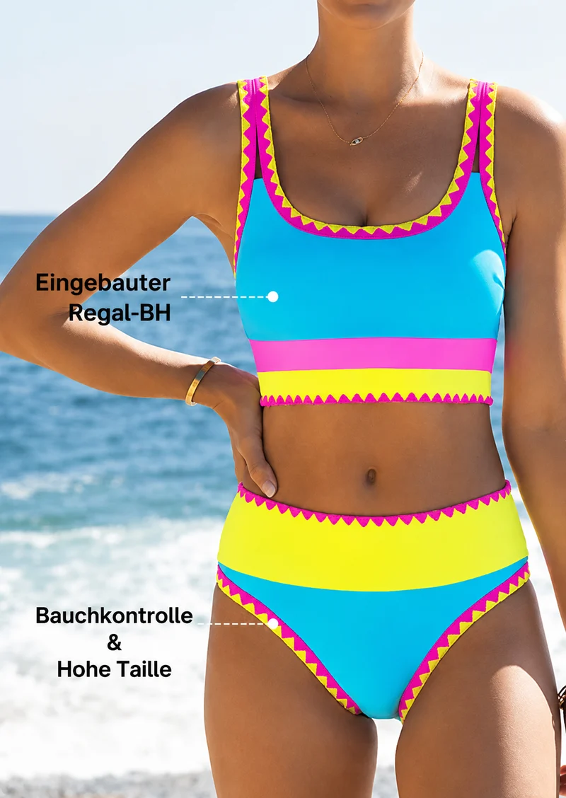 Zarelle | Farbintensives 3-teiliges Bikini-Set mit Kontrastdesign
