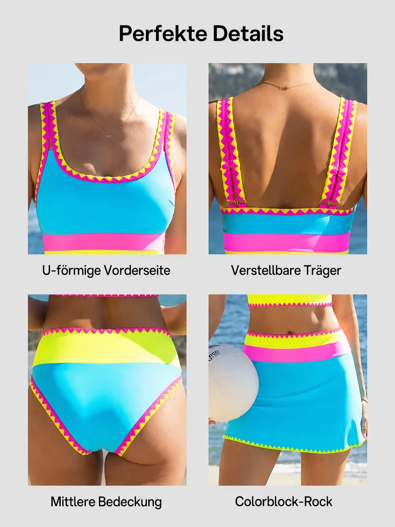 Zarelle | Farbintensives 3-teiliges Bikini-Set mit Kontrastdesign