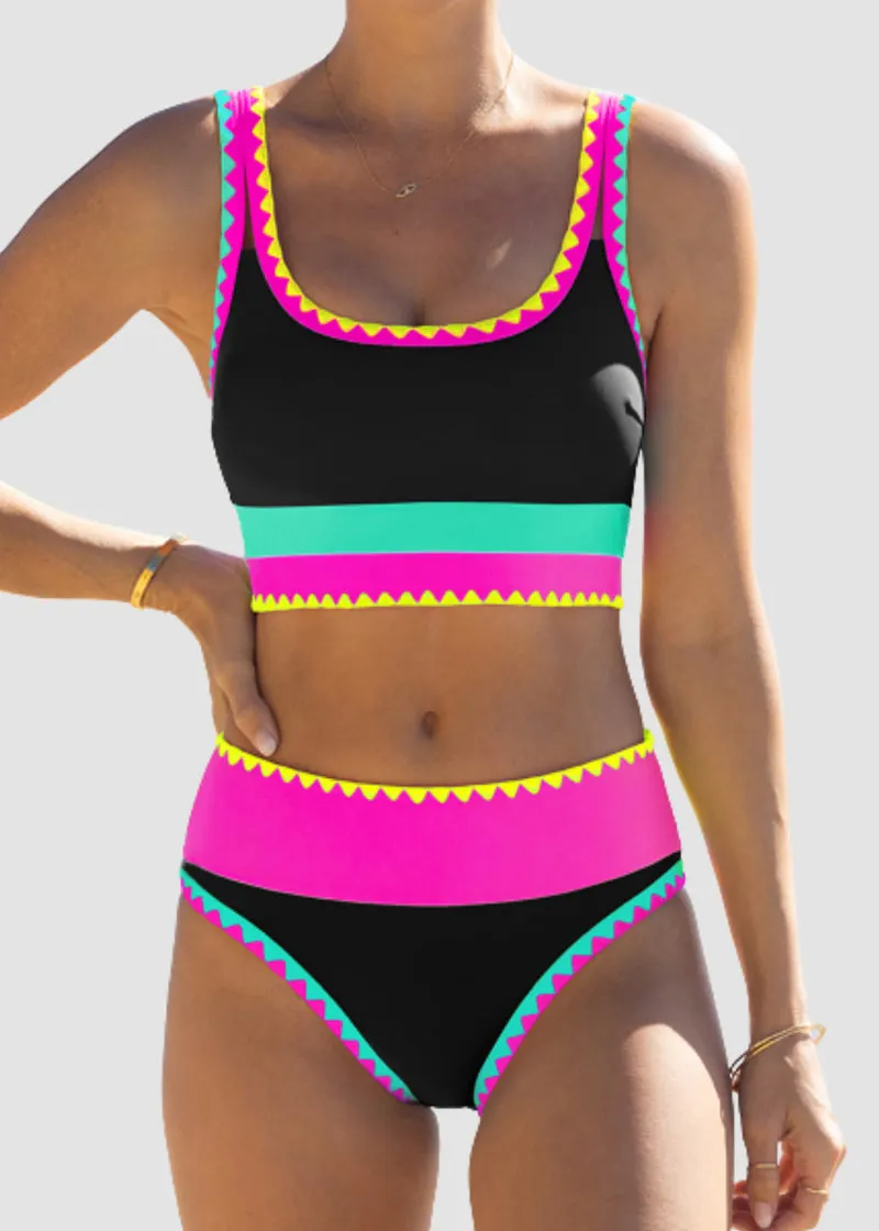 Zarelle | Farbintensives 3-teiliges Bikini-Set mit Kontrastdesign