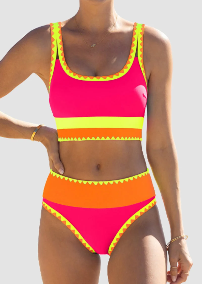Zarelle | Farbintensives 3-teiliges Bikini-Set mit Kontrastdesign