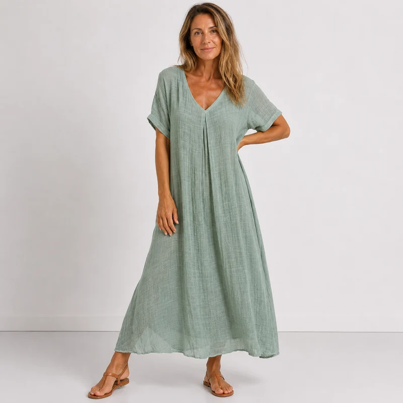 Navelia | Elegantes Maxikleid mit kurzer Ärmelpartie