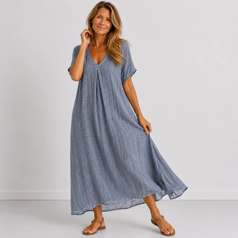 Navelia | Elegantes Maxikleid mit kurzer Ärmelpartie