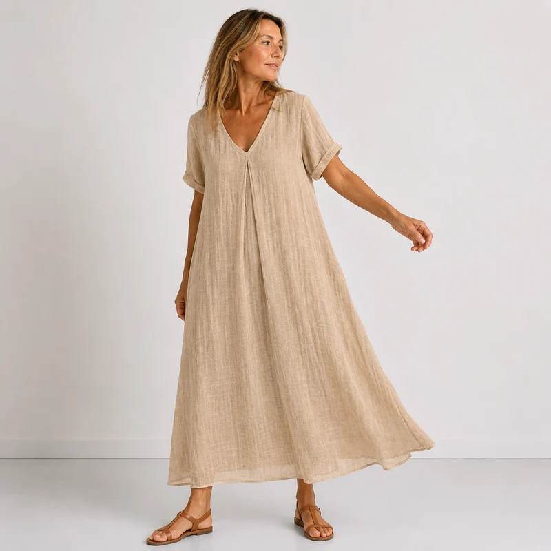 Navelia | Elegantes Maxikleid mit kurzer Ärmelpartie