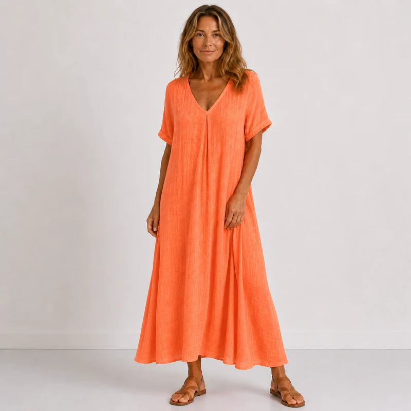 Navelia | Elegantes Maxikleid mit kurzer Ärmelpartie