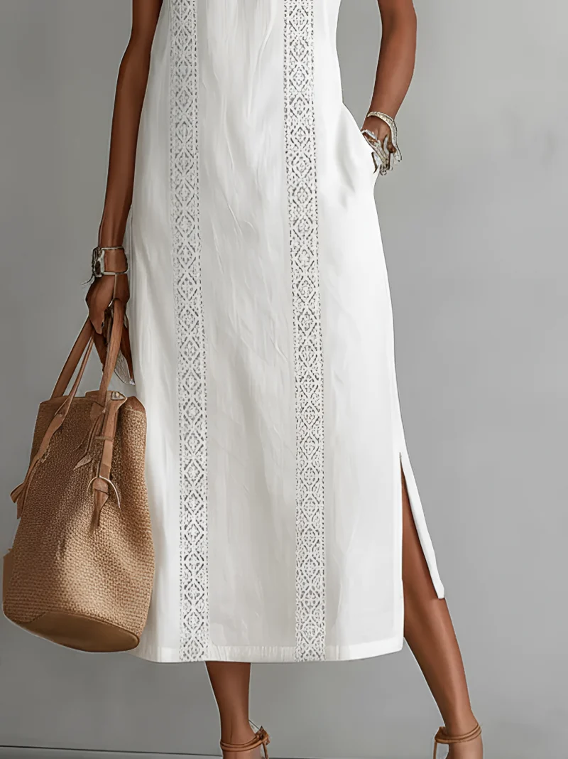 Leliaze | Ärmelloses Midikleid mit elegantem Spitzenbesatz