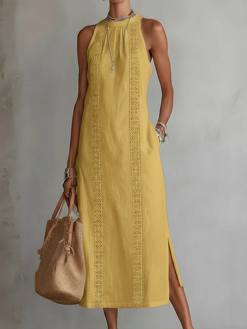Leliaze | Ärmelloses Midikleid mit elegantem Spitzenbesatz