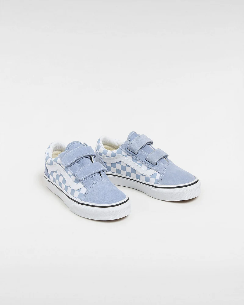 VANS Old Skool V Color Theory Checkerboard-Turnschuhe für Kinder – Dusty Blue