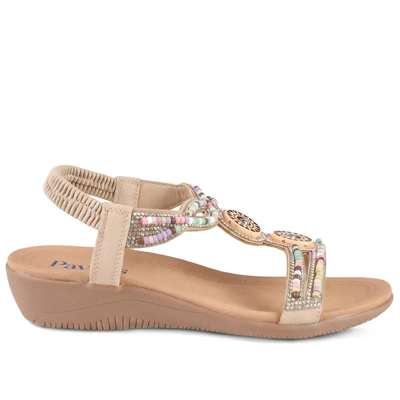 Beaded Comfort Fitting Sandals - BAIZH41008 / 327 082 - Beige