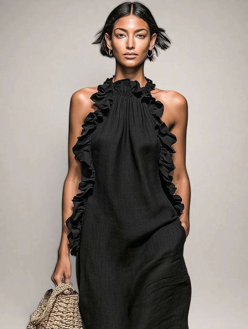 Felene | Ärmelloses Leinen-Maxikleid mit Rüschen