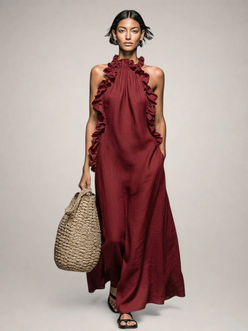 Felene | Ärmelloses Leinen-Maxikleid mit Rüschen