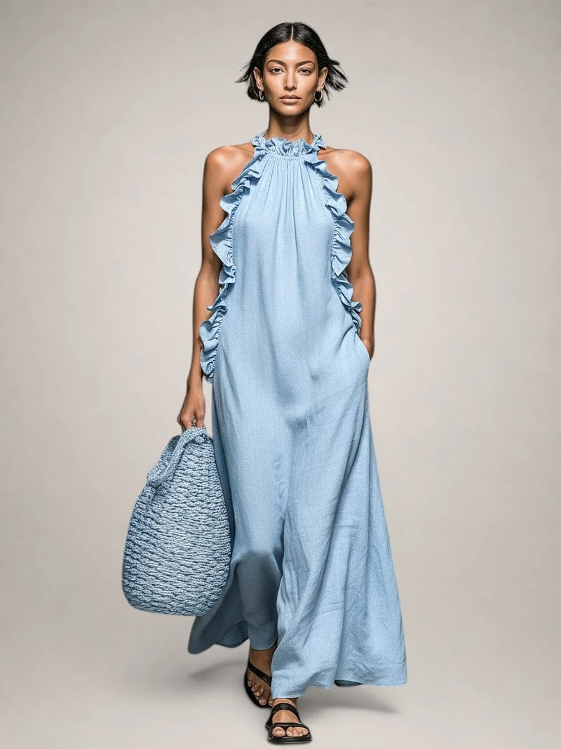 Felene | Ärmelloses Leinen-Maxikleid mit Rüschen