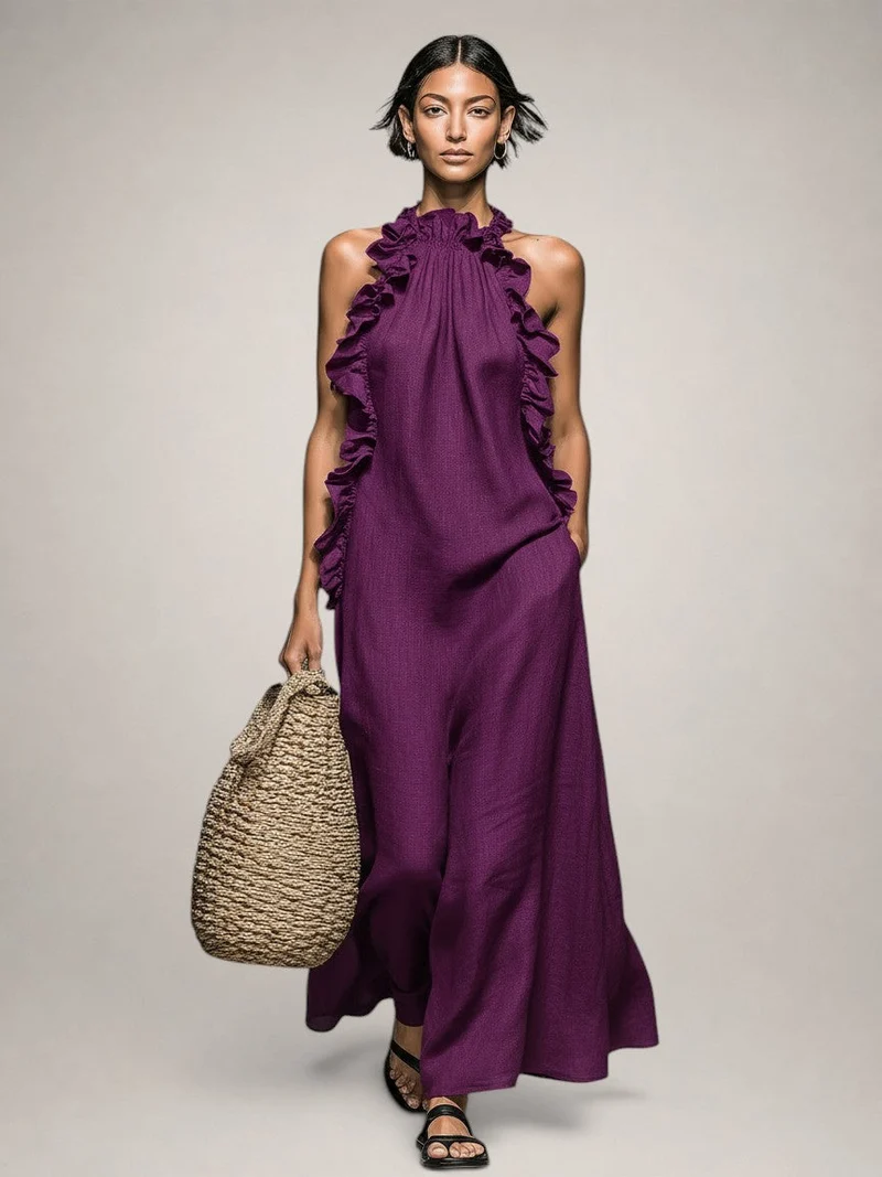 Felene | Ärmelloses Leinen-Maxikleid mit Rüschen
