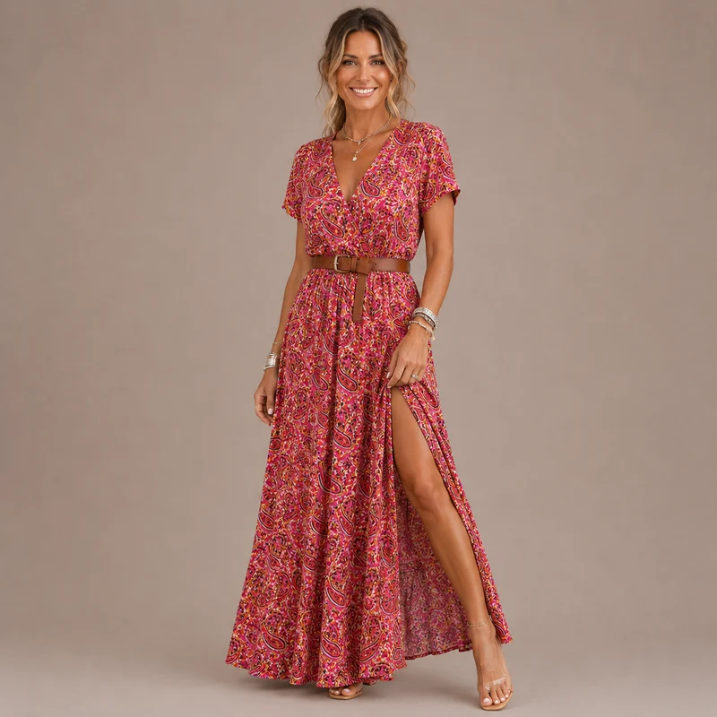 Golissa | Boho-Maxikleid mit V-Ausschnitt und Blumenprint