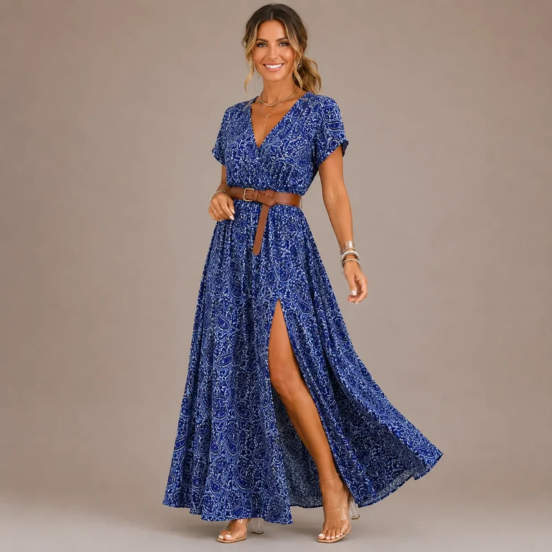 Golissa | Boho-Maxikleid mit V-Ausschnitt und Blumenprint