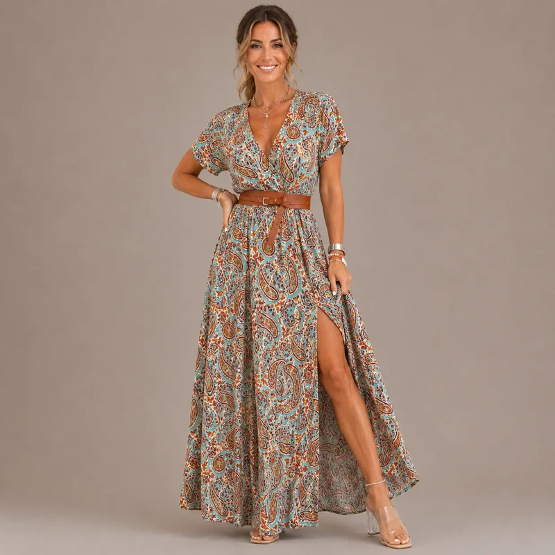 Golissa | Boho-Maxikleid mit V-Ausschnitt und Blumenprint