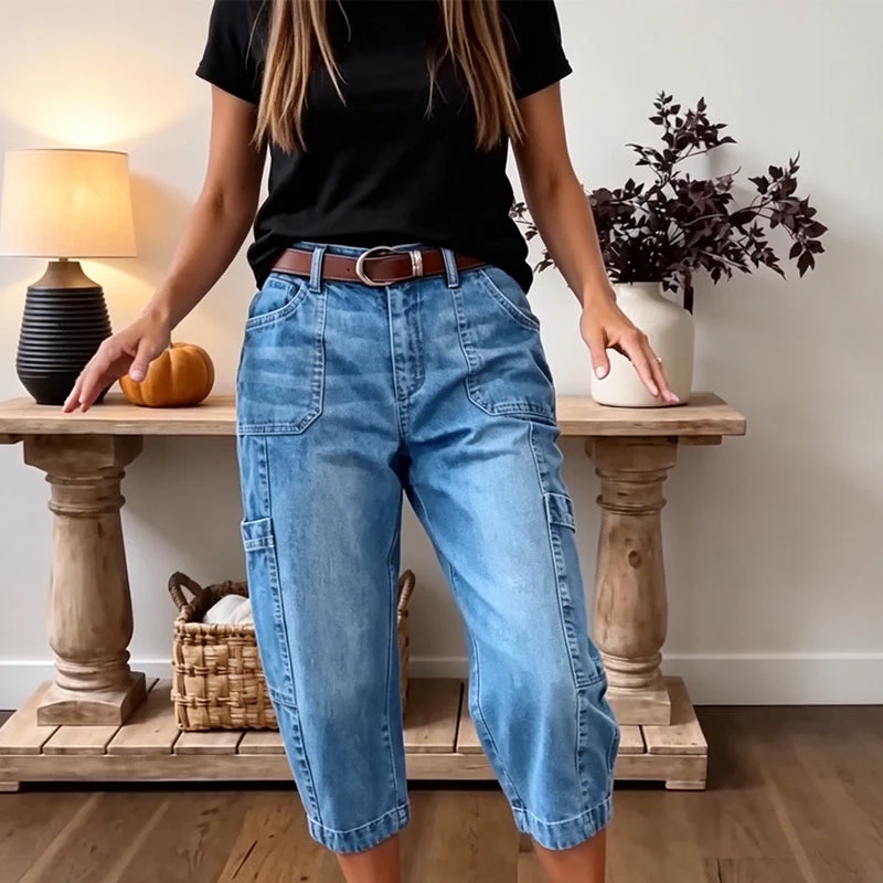 Efissa | Bequeme Denim-Cargohose mit weitem Schnitt