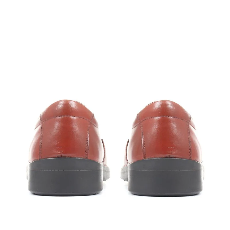 Extra Wide Fit Leather Slip On Shoes - DELNERO / 321 158 - Tan