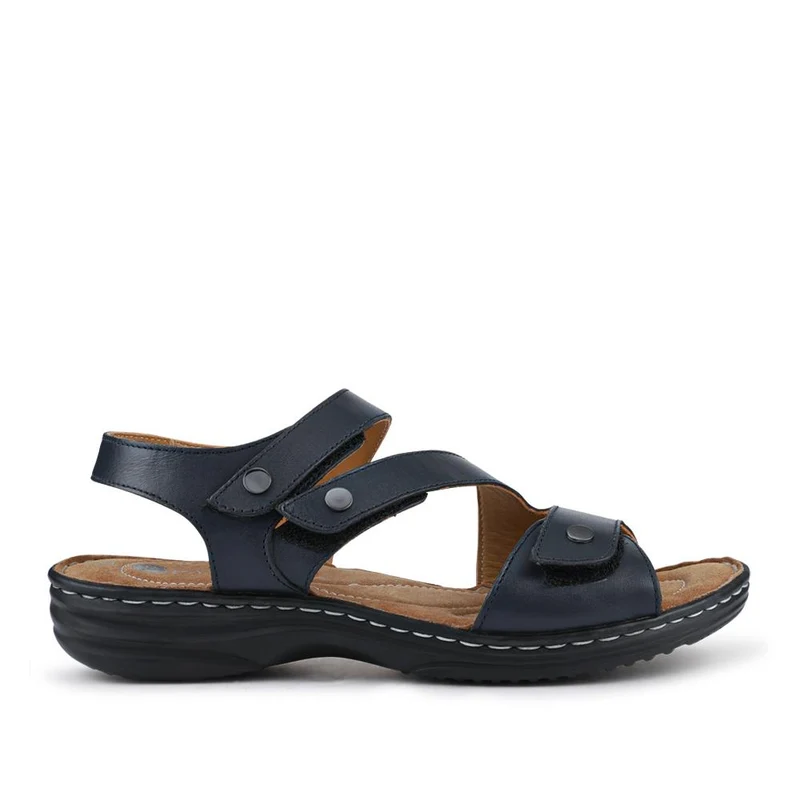 Touch-Fasten Cushioned Leather Sandals - KF41009 / 327 494 - Navy