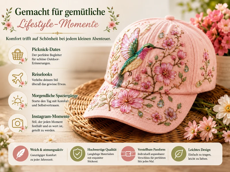 Lardenia | Bestickte Baseballcap mit Blumenmotiv