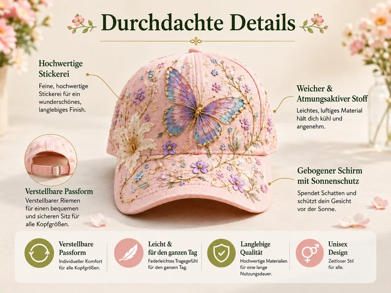 Lardenia | Bestickte Baseballcap mit Blumenmotiv
