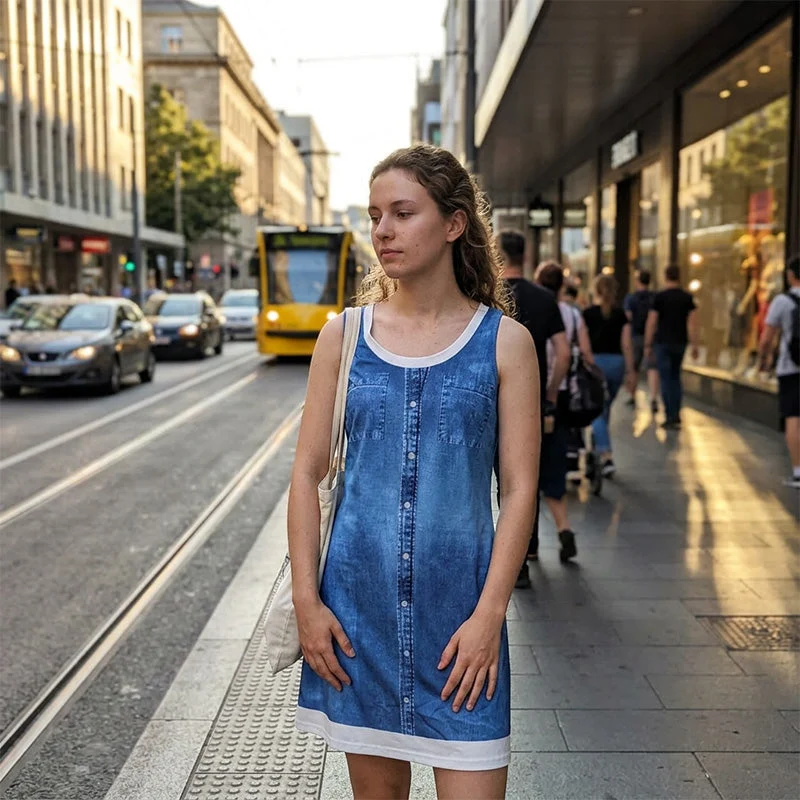 Paginna | Kleid in Denim-Optik mit Lagenlook