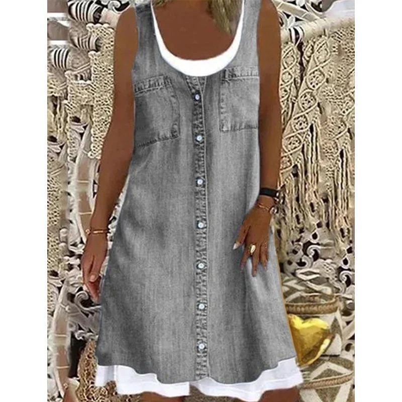 Paginna | Kleid in Denim-Optik mit Lagenlook