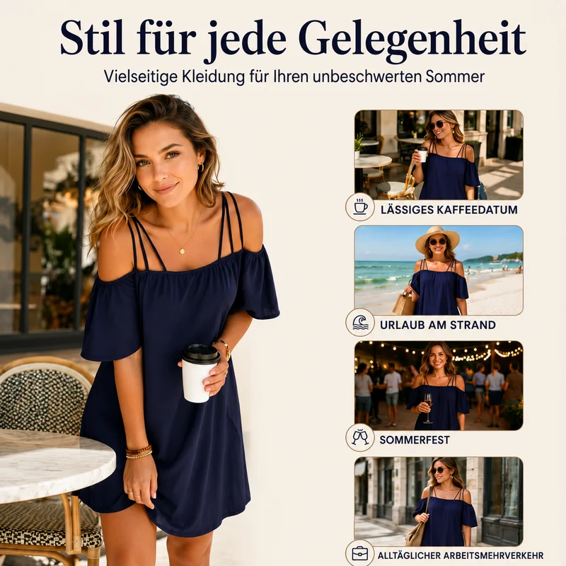 Leshy | Schulterfreies Sommerkleid mit Spaghettiträgern