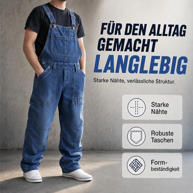 Thiago | Robuste Jeans-Latzhose mit verstellbaren Trägern