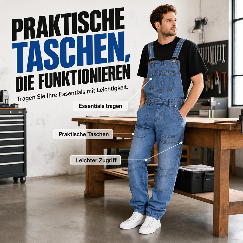 Thiago | Robuste Jeans-Latzhose mit verstellbaren Trägern