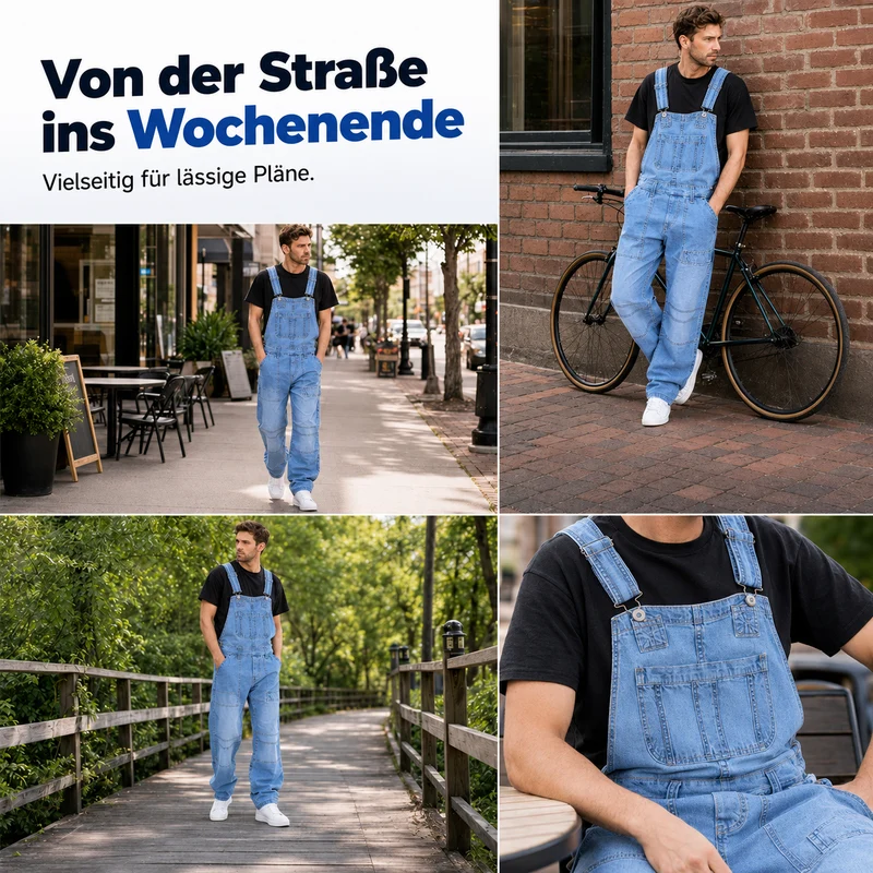 Thiago | Robuste Jeans-Latzhose mit verstellbaren Trägern