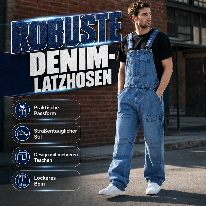 Thiago | Robuste Jeans-Latzhose mit verstellbaren Trägern