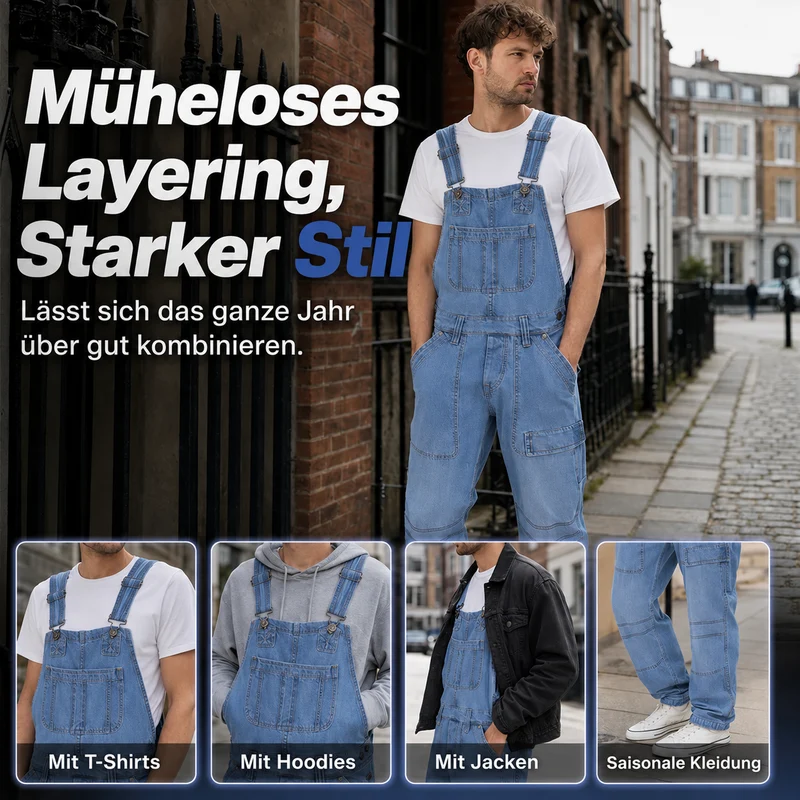 Thiago | Robuste Jeans-Latzhose mit verstellbaren Trägern