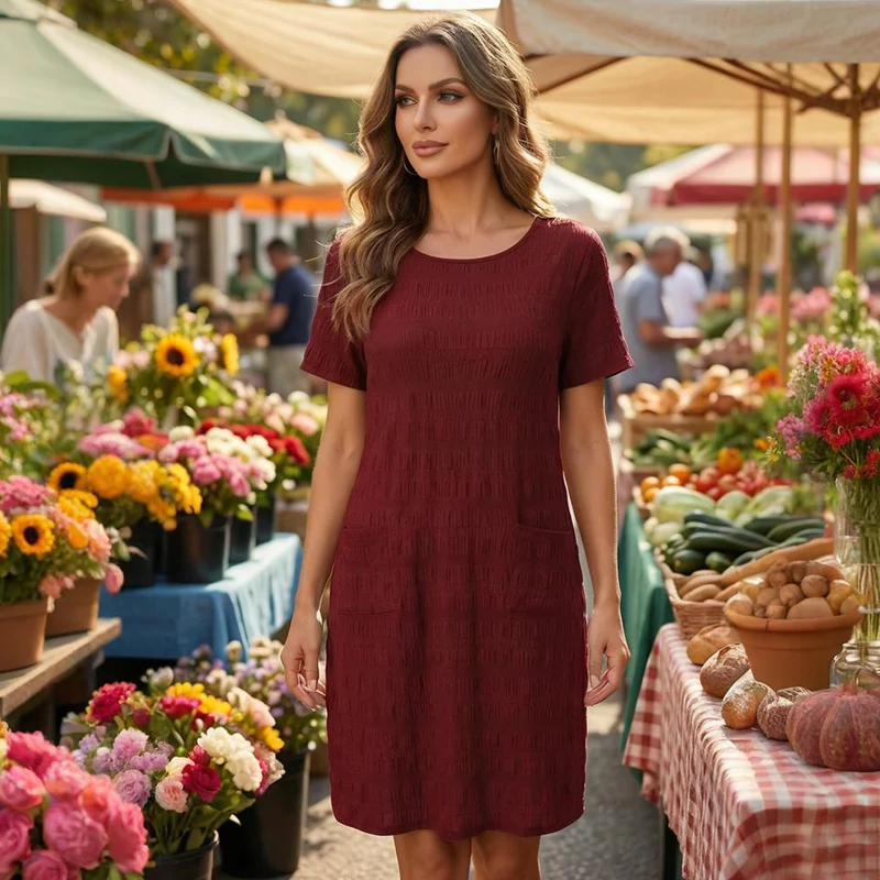 Tesalia | Knitterarmes Freizeitkleid mit Strukturmuster
