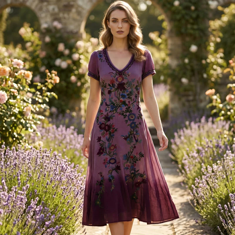 Lelean | Vintage-Maxikleid mit Farbverlauf und V-Ausschnitt