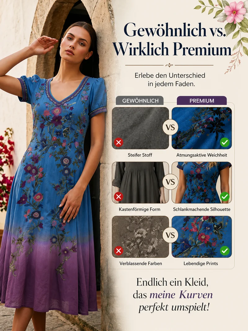 Lelean | Vintage-Maxikleid mit Farbverlauf und V-Ausschnitt