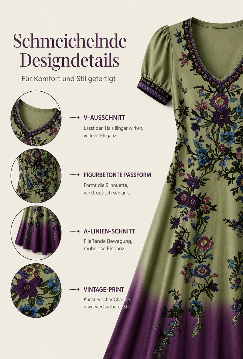 Lelean | Vintage-Maxikleid mit Farbverlauf und V-Ausschnitt