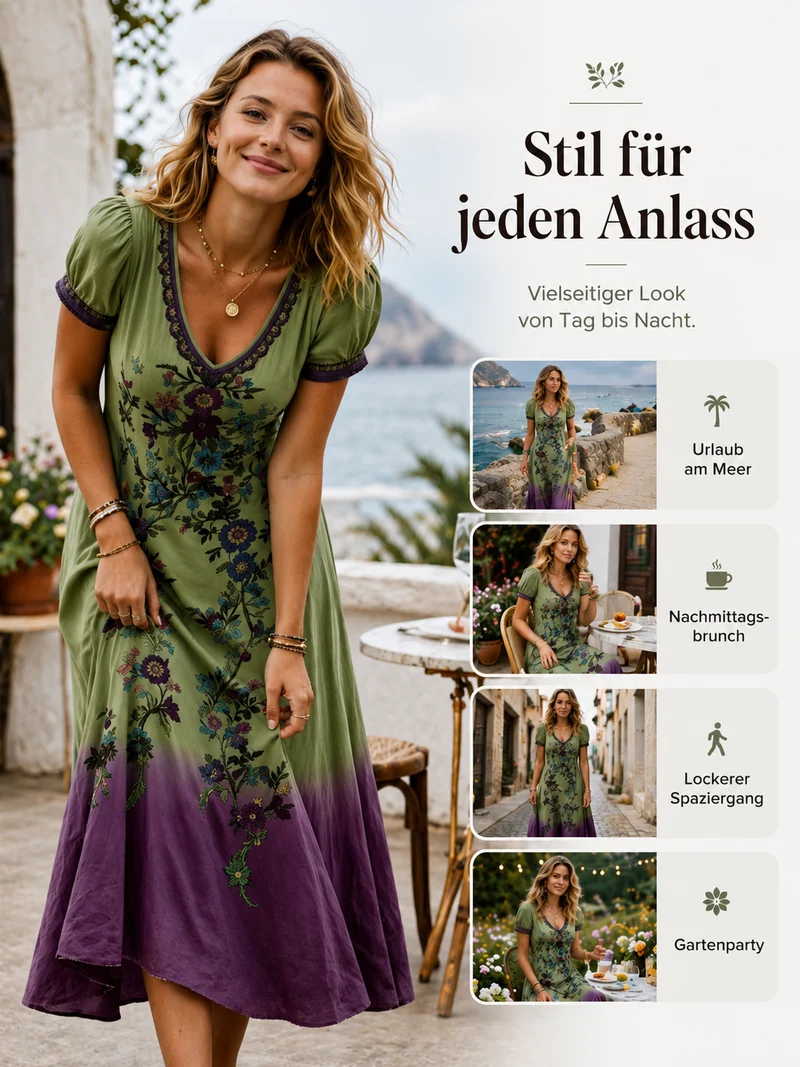 Lelean | Vintage-Maxikleid mit Farbverlauf und V-Ausschnitt