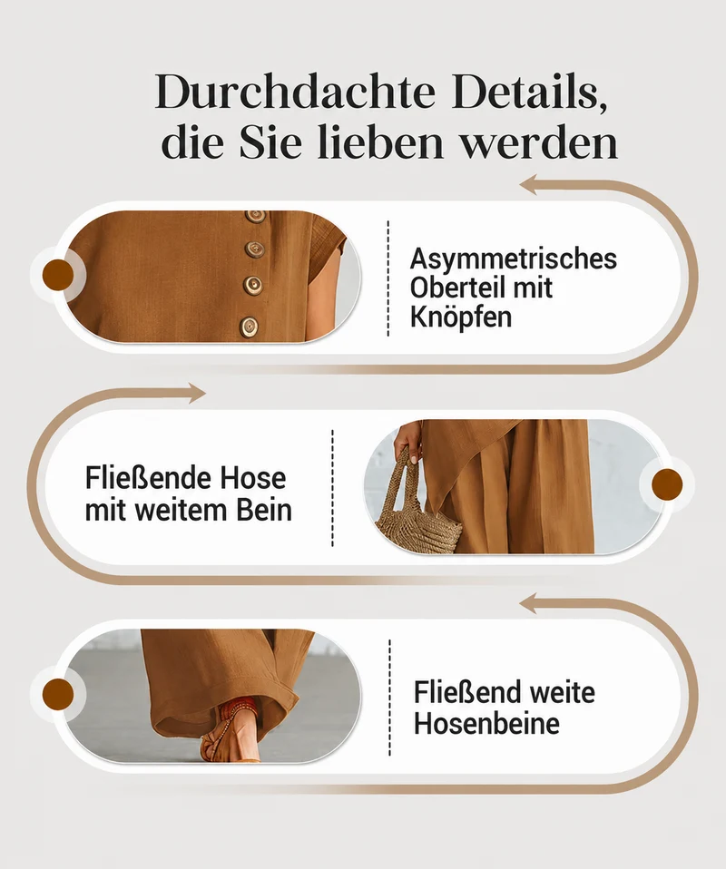 Quciana | Knitterarmes Freizeitset mit asymmetrischem Top