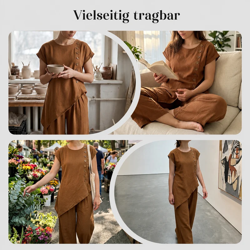Quciana | Knitterarmes Freizeitset mit asymmetrischem Top