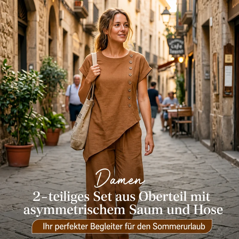 Quciana | Knitterarmes Freizeitset mit asymmetrischem Top