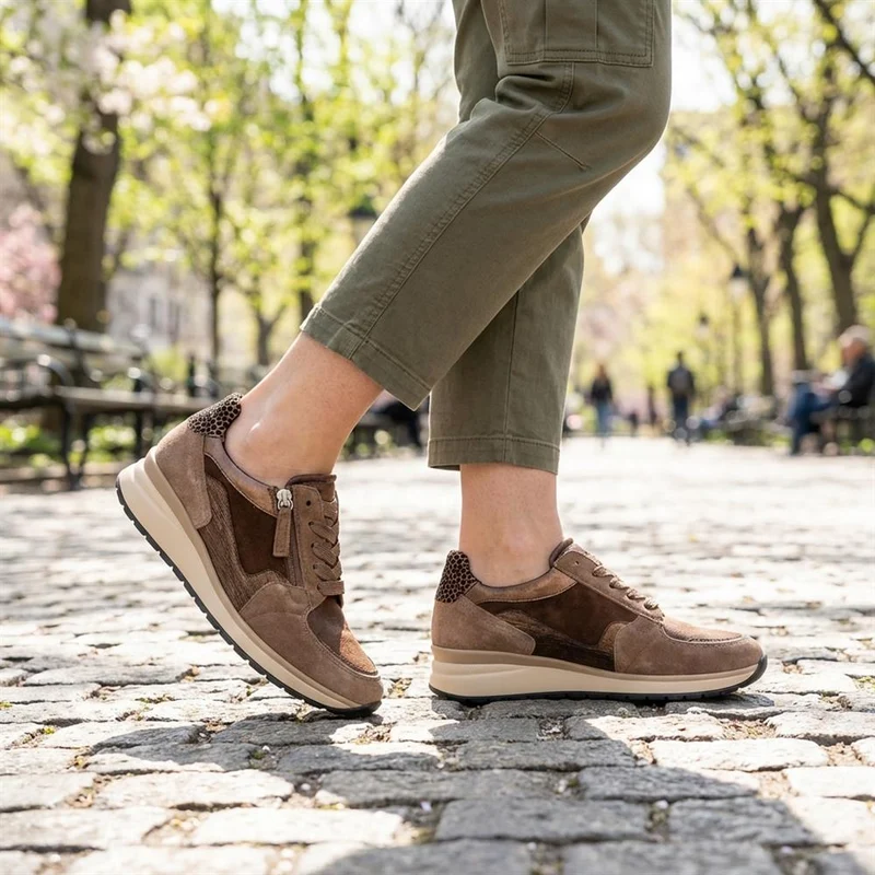 Gabor Leather Zip & Lace Trainers - GAB42029 / 329 512 - Espresso